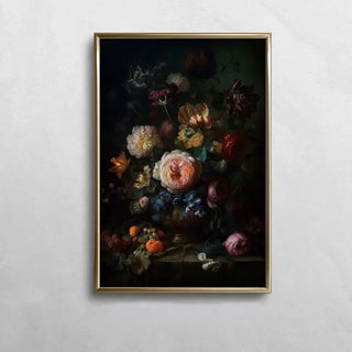 8x12 Dark Floral Still Life Oil Painting Fine Art Print - No. 2