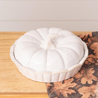 White Covered Stoneware Pumpkin Dish