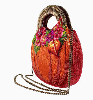 Mary Frances Harvest Garden Pumpkin and Floral Top Handle Bag