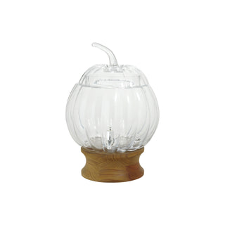 Glass Pumpkin Beverage Dispenser with Wood Stand