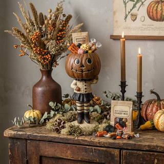 Vintage Style Paper Mache Pumpkin Girl Candy Dish