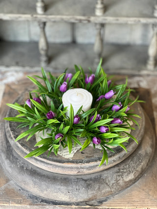 8" Teacup Tulip Taper Candle Ring - Purple