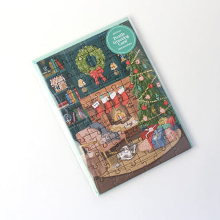 Puzzle Holiday Greeting Card - Cozy Fireplace