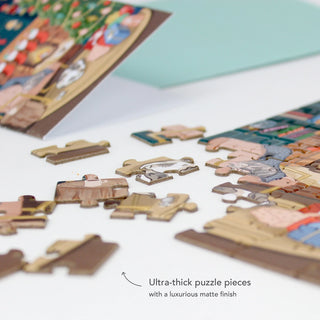 Puzzle Holiday Greeting Card - Cozy Fireplace