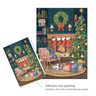 Puzzle Holiday Greeting Card - Cozy Fireplace