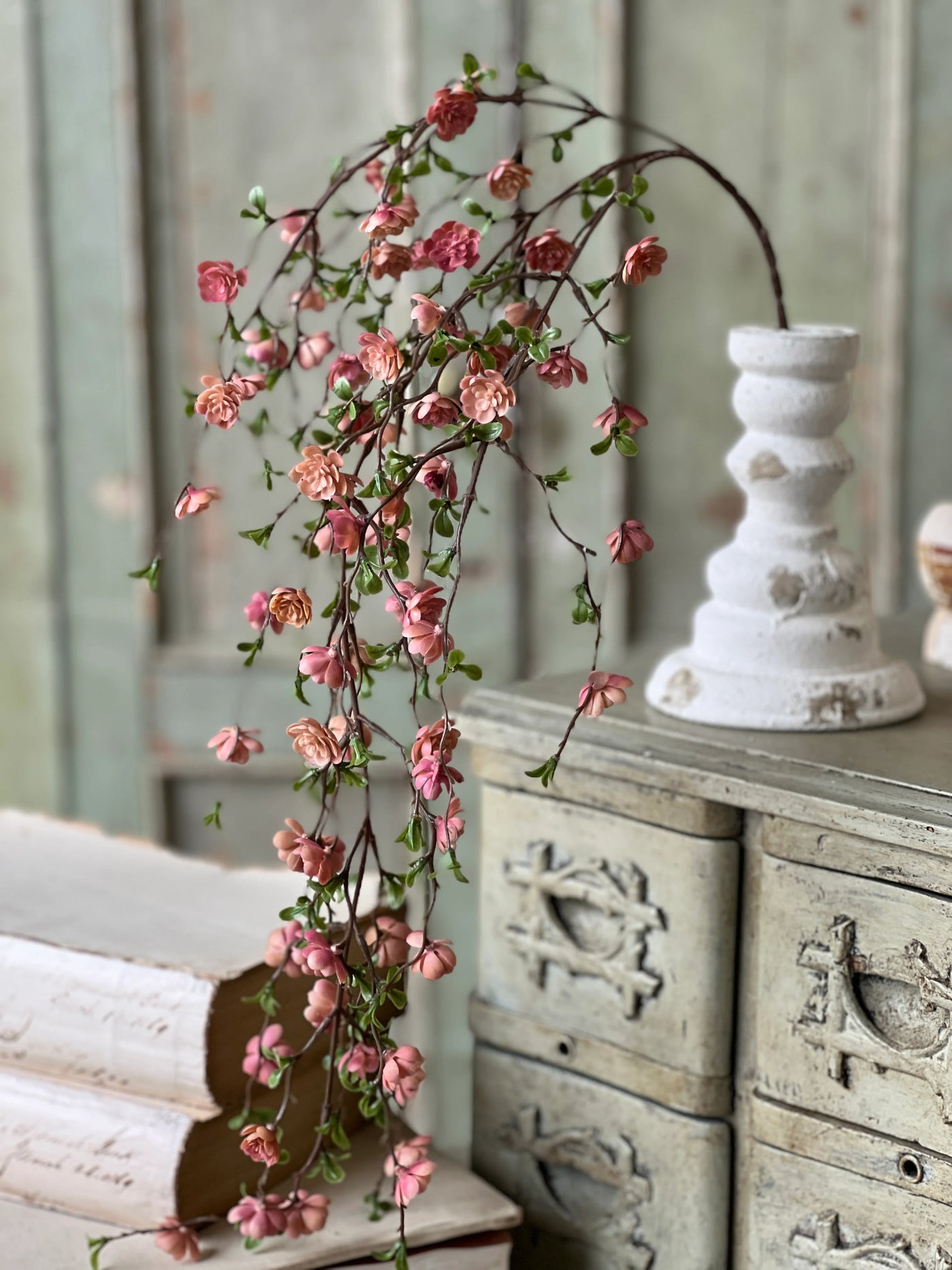 30" Hanging Quince Blooms Stem