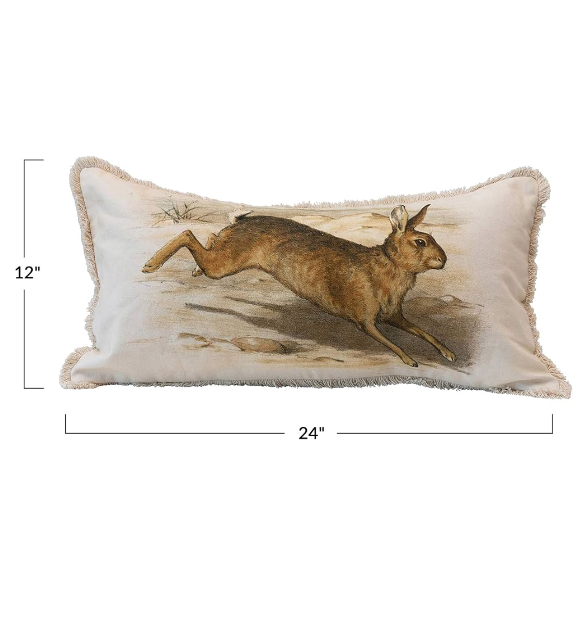 Vintage Rabbit Print Cotton Lumbar Pillow