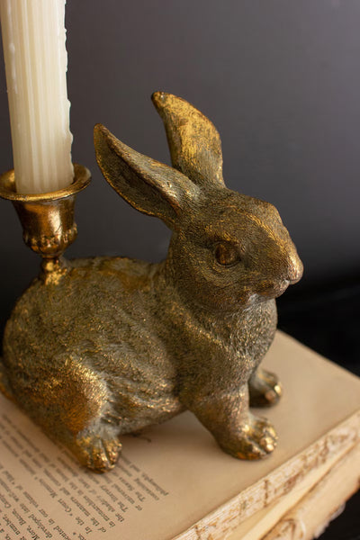 Golden Rabbit Taper Candle Holder