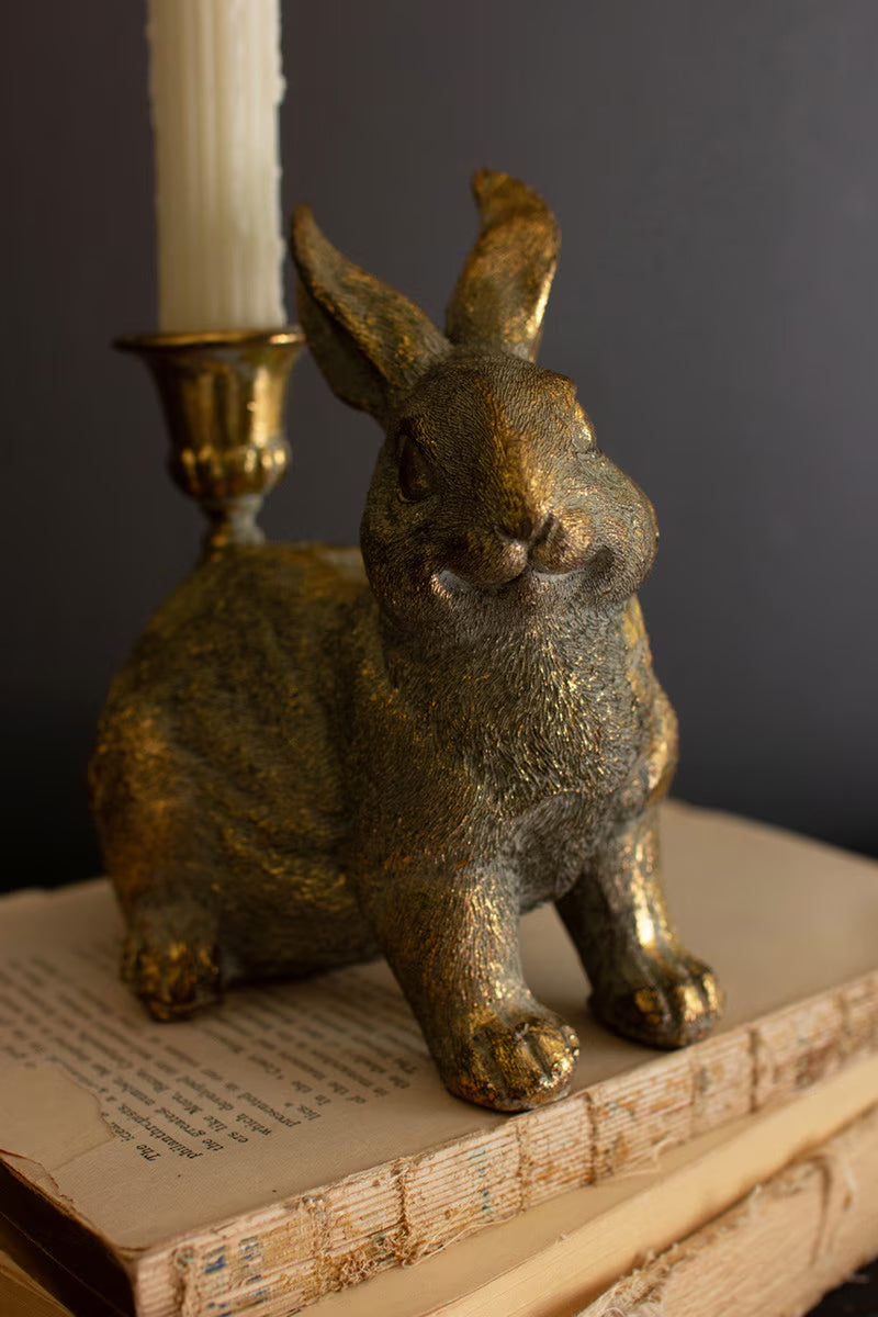 Golden Rabbit Taper Candle Holder