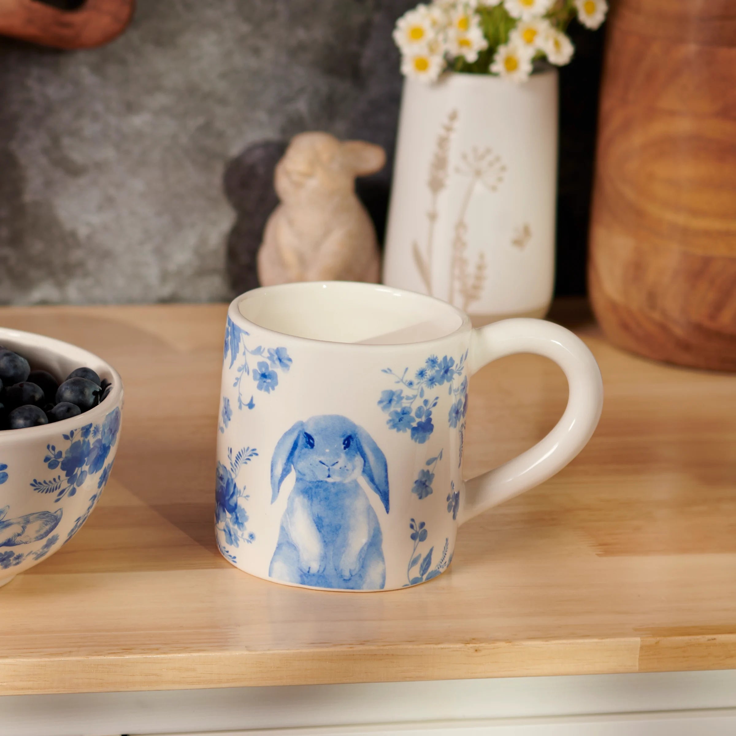 Blue Floral Rabbit Mug - Thumbnail 2