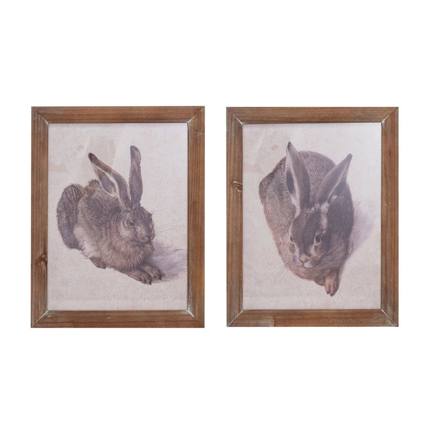 Set of 2 Vintage Style Framed Rabbit Prints