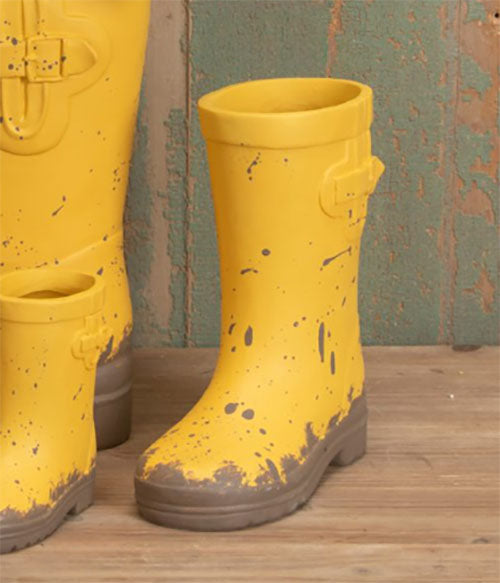 Resin Muddy Yellow Rainboot Vase Planter