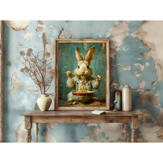 8x10 Rabbit Eating Ramen Print Wall Decor