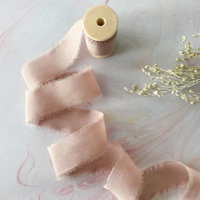 Blush Silk Ribbon Raw Edge Silk Ribbon On Wooden Reel - Choose Width