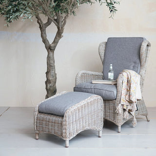 Hand-Woven Plastic Wicker Reclining Indoor Outdoor Chair with Ottoman