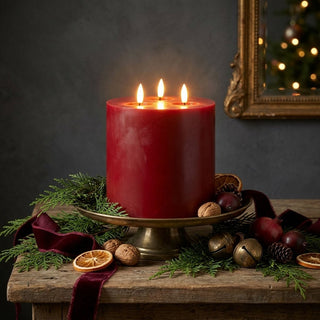 7" Red 3 Wick 3D Flame Candle