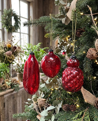 Hand-Blown Red Glass Ornament - Choose Style