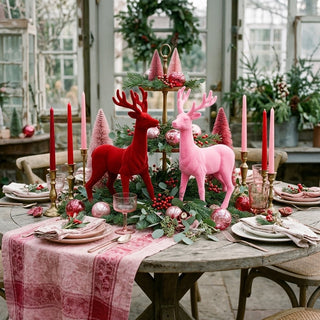 18" Flocked Reindeer - Choose Red or Pink