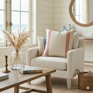 22" Cream Pillow With Red Stripes