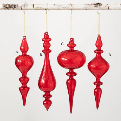 Red Glass Finial Ornament - Choose Style