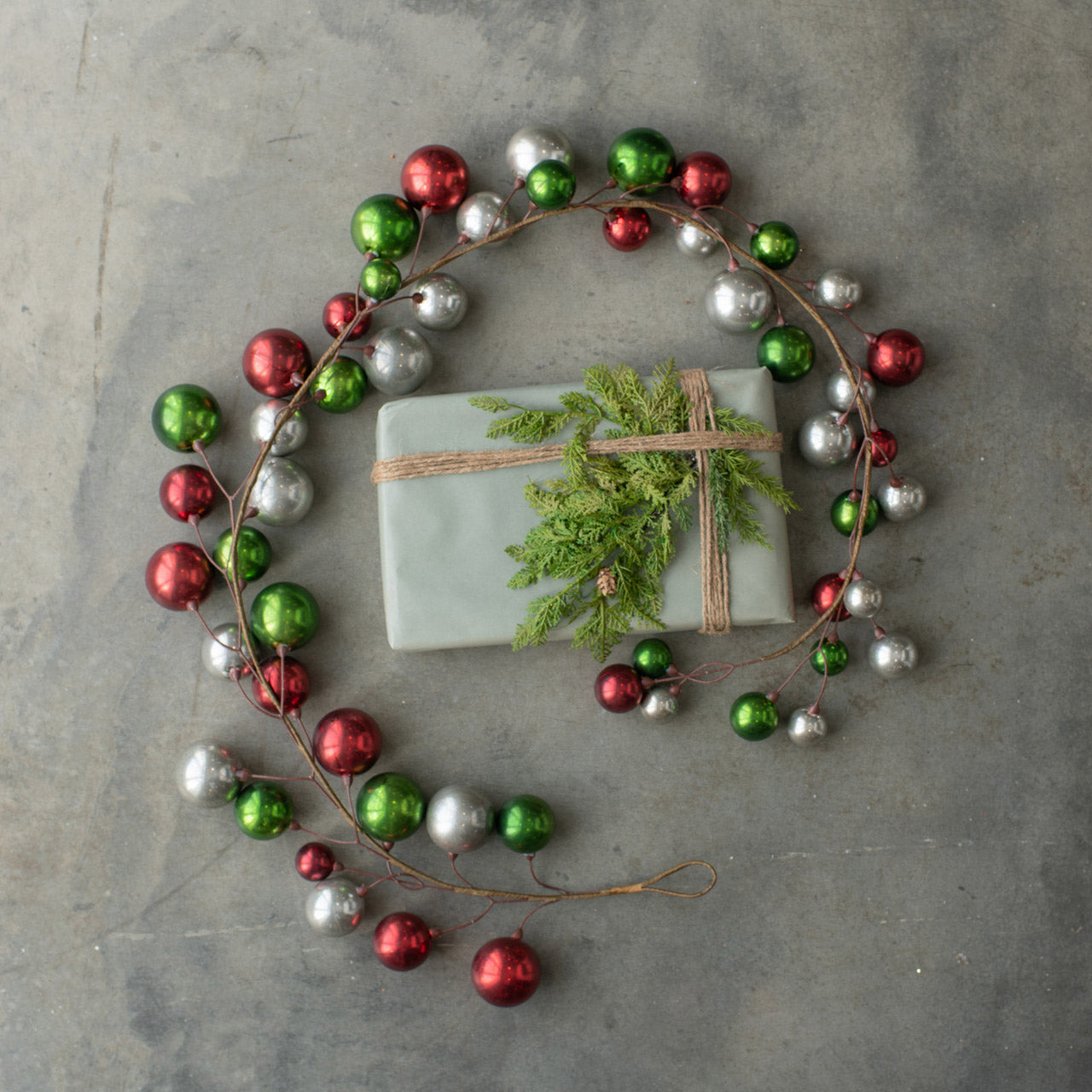 72" Red, Green and Silver Ball Garland