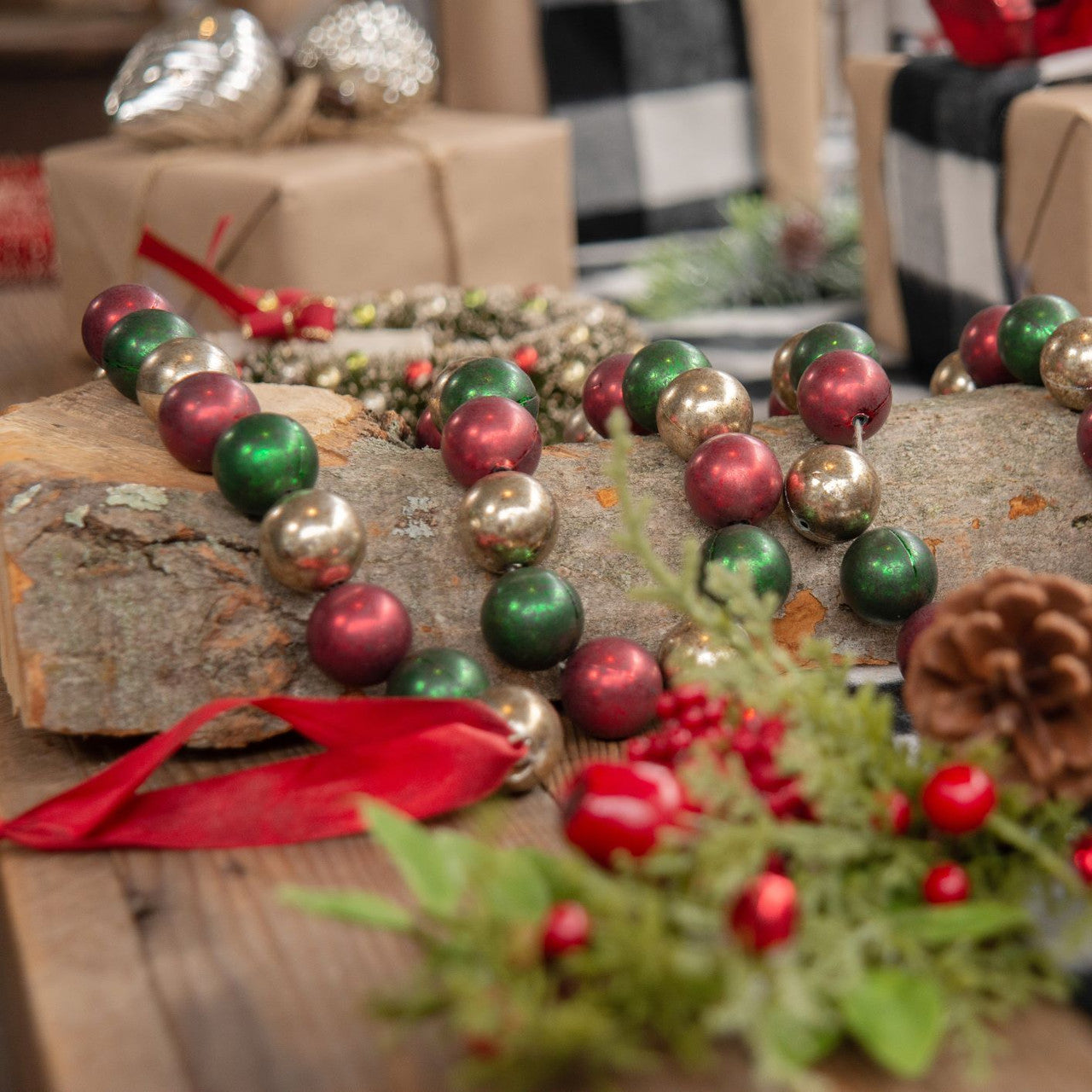 72" Red, Green and Silver Christmas Ball Garland