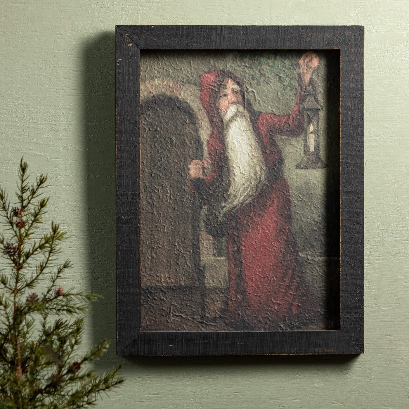 18" x 24" Old World Santa with Lantern Wall Decor