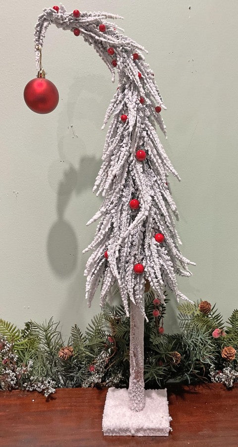 Snow Tiered Droopy Tree with Red Berries - Choose Size