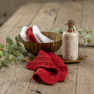 Set of 4 Red and White Knit Dishcloth