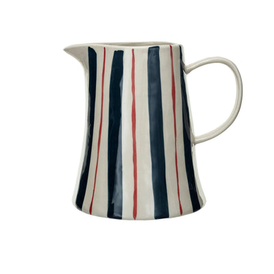 Hand Painted Red White and Blue Striped Pitcher