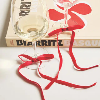 Set of 6 Velvet Bow Wine Charms - Red