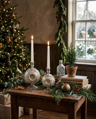Mercury Glass Reflector Ornament Taper Candle Holders - Choose Size