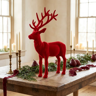 30" Standing Red Flocked Deer
