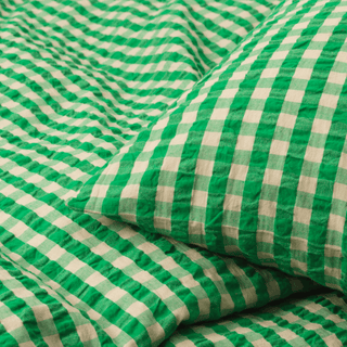 Baek and Bolge Duvet Seersucker Cover Set - Green and Sand
