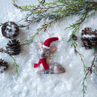 Paper Mache Retro Resting Deer Ornament