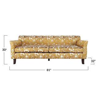 Retro Style Fabric Upholstered Sofa with Damask Floral Pattern