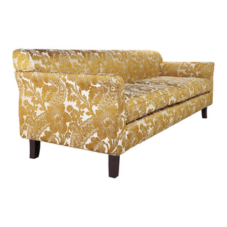 Retro Style Fabric Upholstered Sofa with Damask Floral Pattern