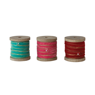 Velvet Ribbon with Metallic Gold Edges on Wood Spool - Choose Your Color