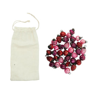 Set of 36 Embossed Mercury Glass Ornaments in Muslin Bag - Reds and Pinks