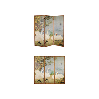 2-Sided Vintage Reproduction Swan Art Folding Room Divider