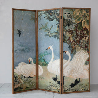 2-Sided Vintage Reproduction Swan Art Folding Room Divider