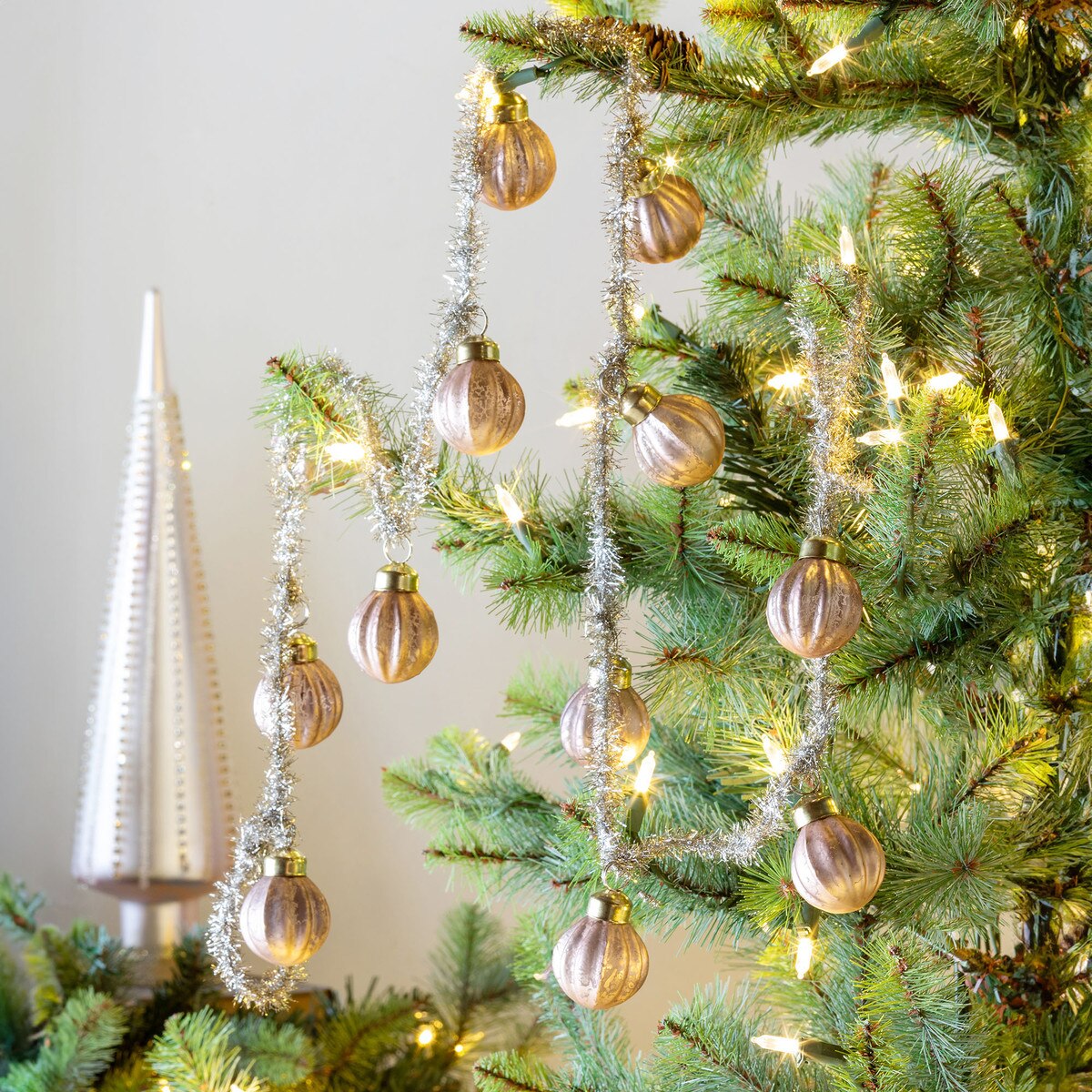 Antique Pink Glass Ball and Tinsel Garland