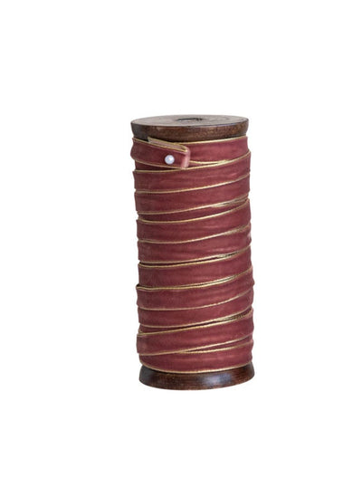 10 Yards Wooden Spool with Velvet Ribbon with Gold Edge - Choose From 4 Colors