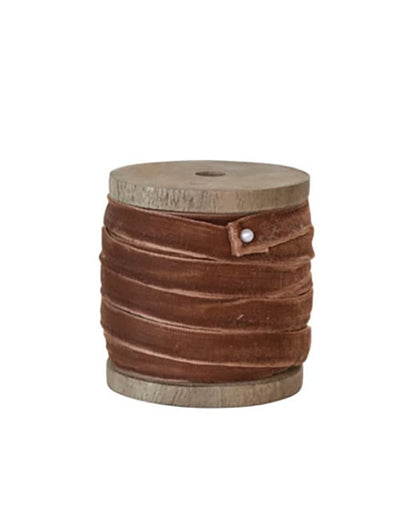 Wooden Spool with Velvet Ribbon - Choose From 3 Colors