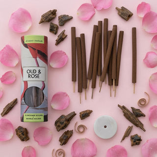 12 Piece Oud & Rose Scented Incense Sticks with Holder