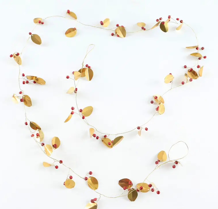 72" Gold Leaf and Berry Bead Garland