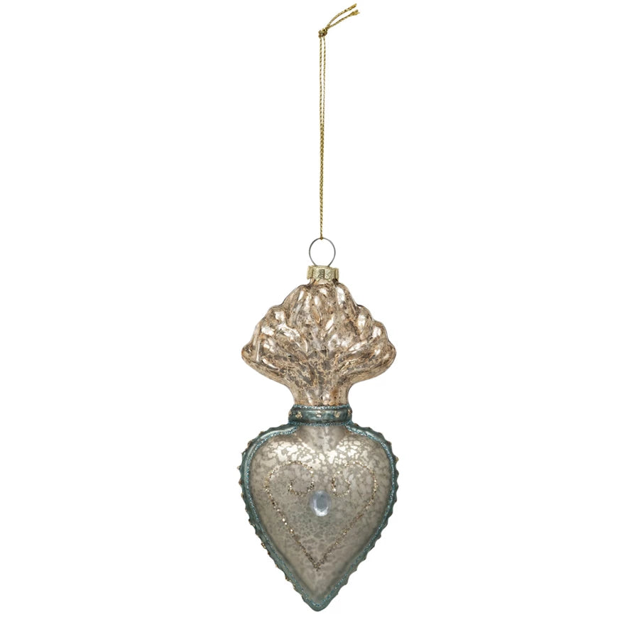 Mercury Glass Sacred Heart Ornament