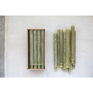 12 Unscented Powder Finish Taper Candles in Box - Sage Color