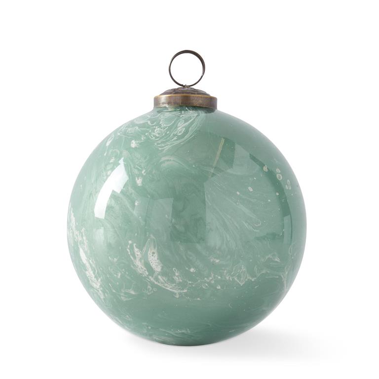 5" Sage Green & White Marbled Glass Ornament