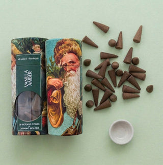 30 Piece All Natural Vanilla Amber Scented Incense Cones with Incense Holder